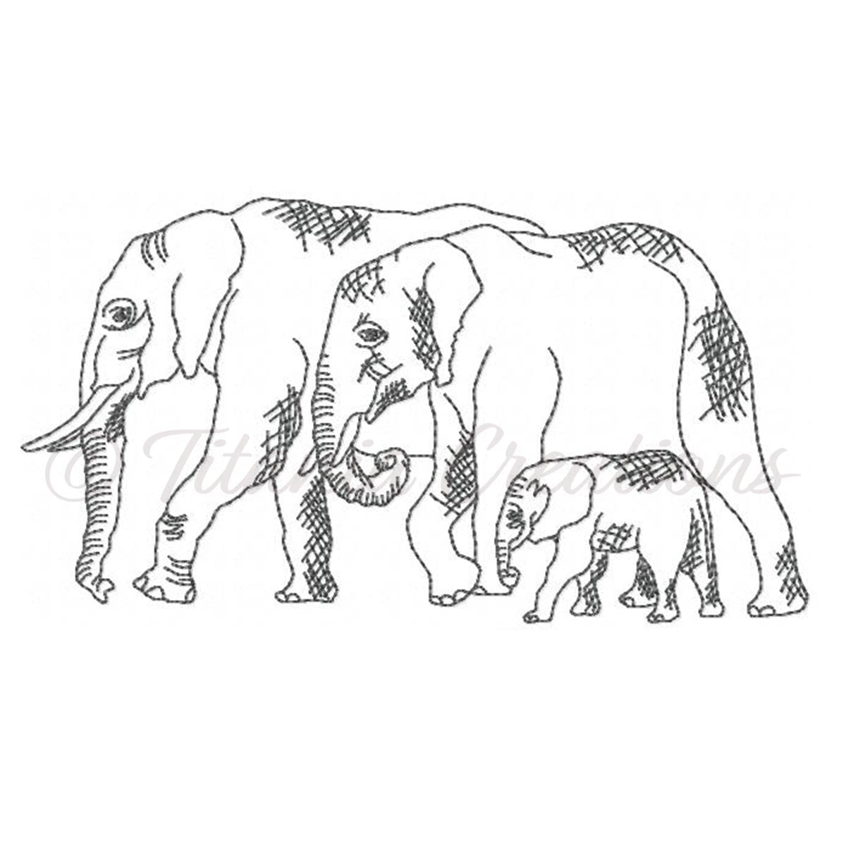 Linework Family of Elephants 5x7