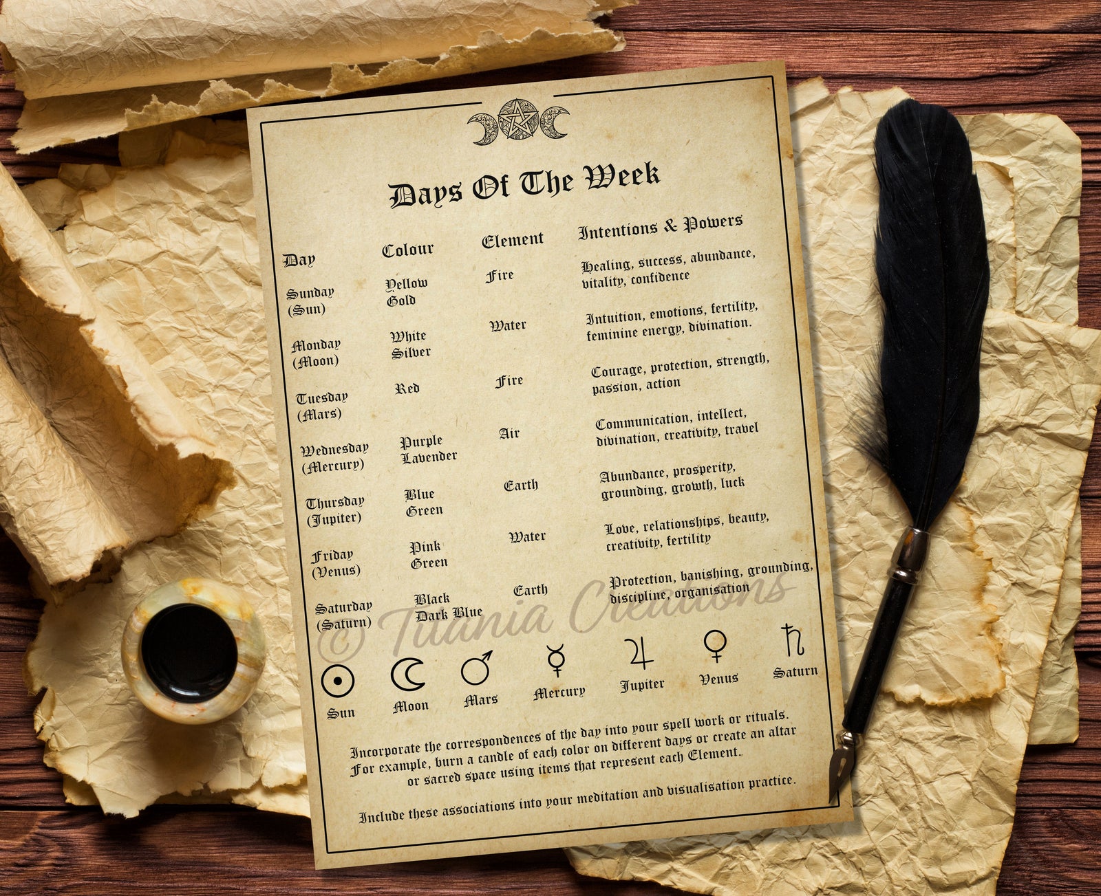 Days Of The Week Correspondences Printable Pages