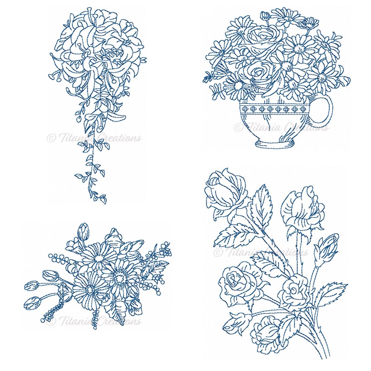 Line Work Flowers Set 4x4 5x7