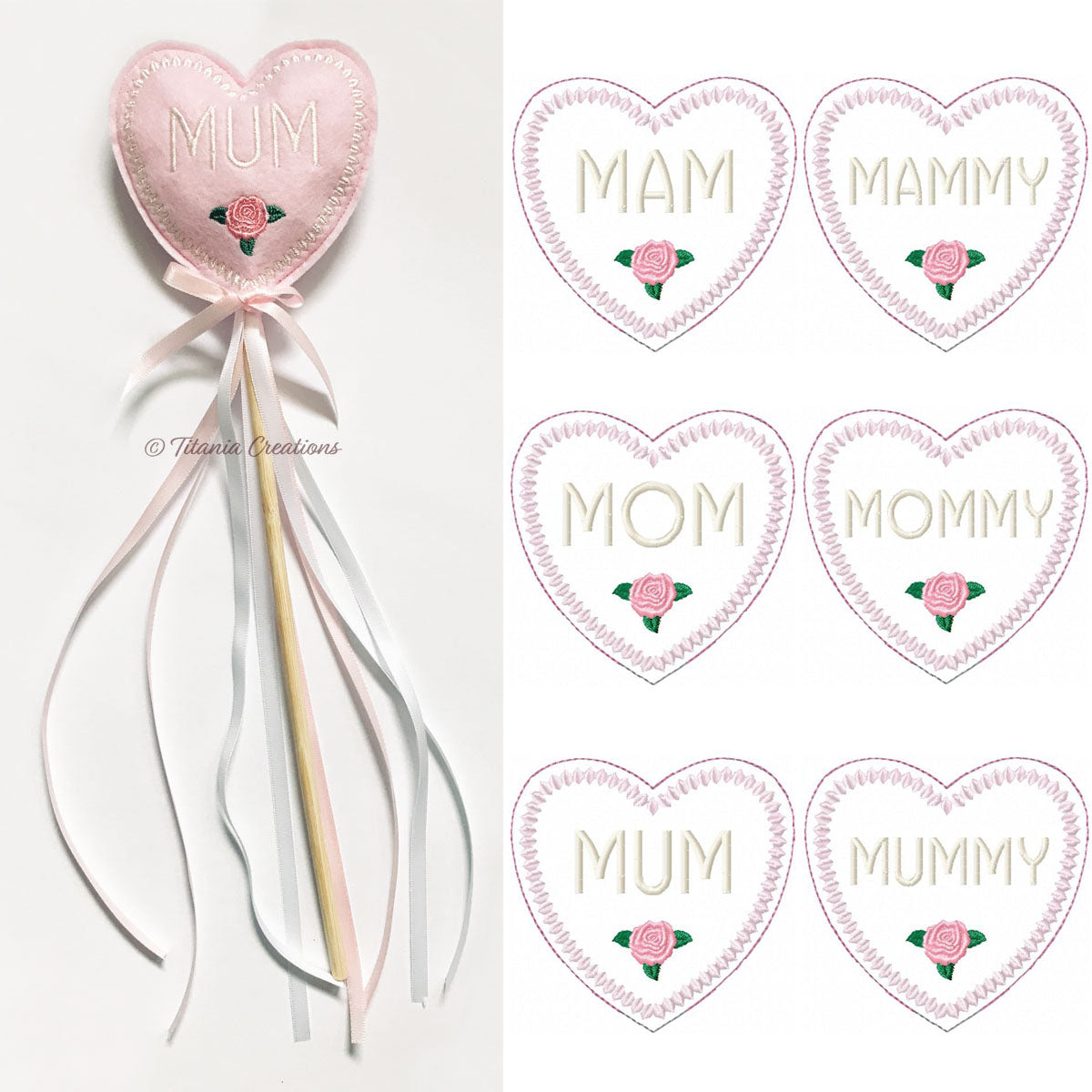 ITH Mum Mam Mom Heart Wand 4x4