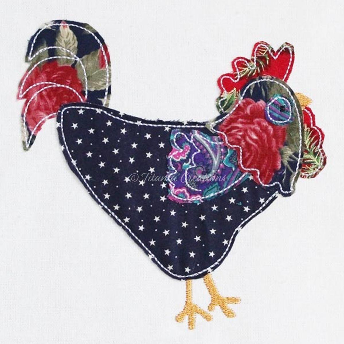 Raw Edge Appliqué Rooster 4x4, 5x7, 6x10