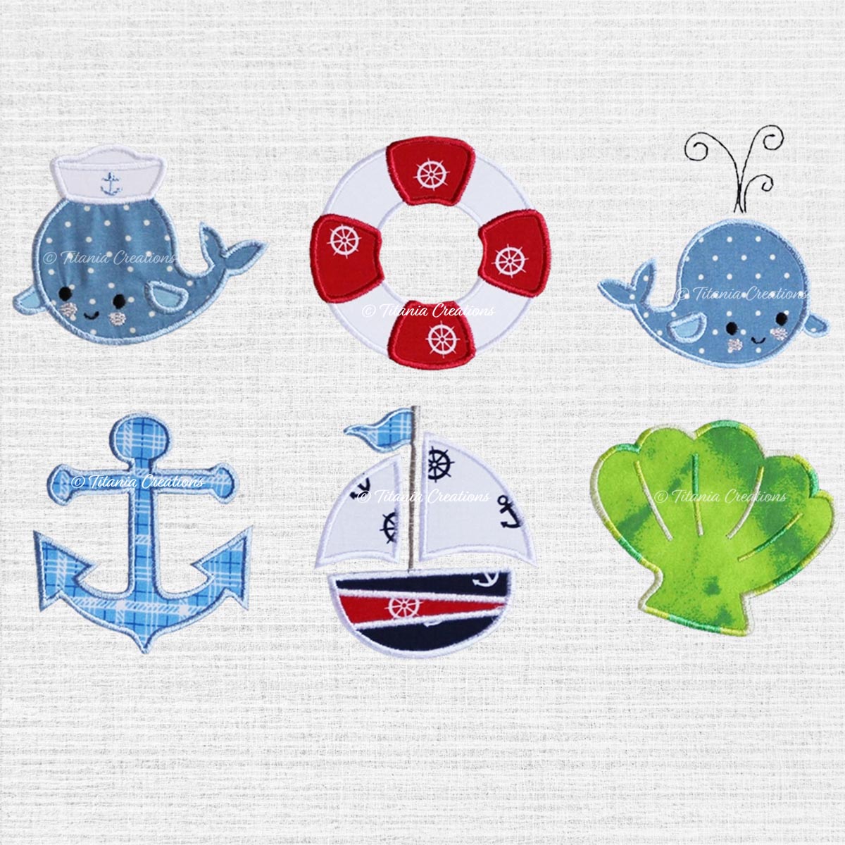 Ship Ahoy Set of 6 Applique Sea Designs 4x4 5x7
