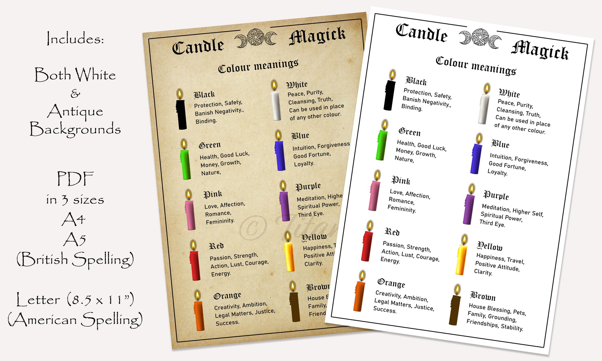 Candle Magick Colour / Color Meanings Printable Pages
