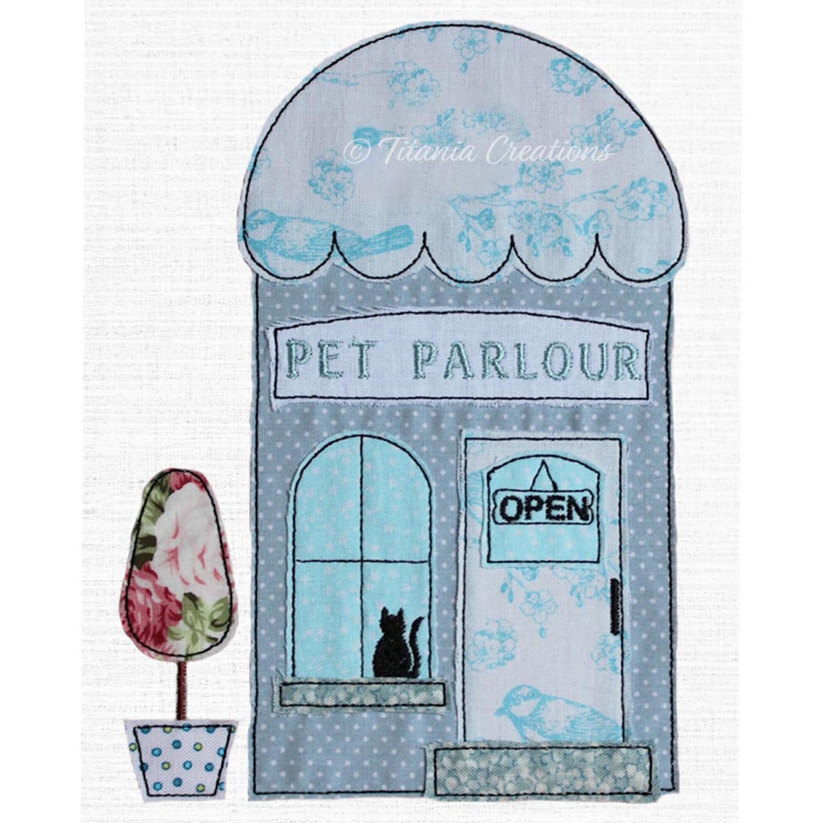 Raw Edge Applique Pet Parlour with CAT 5x7 6x10 8x12