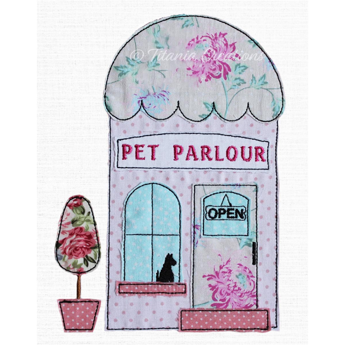 Raw Edge Applique Pet Parlour with DOG 5x7 6x10 8x12