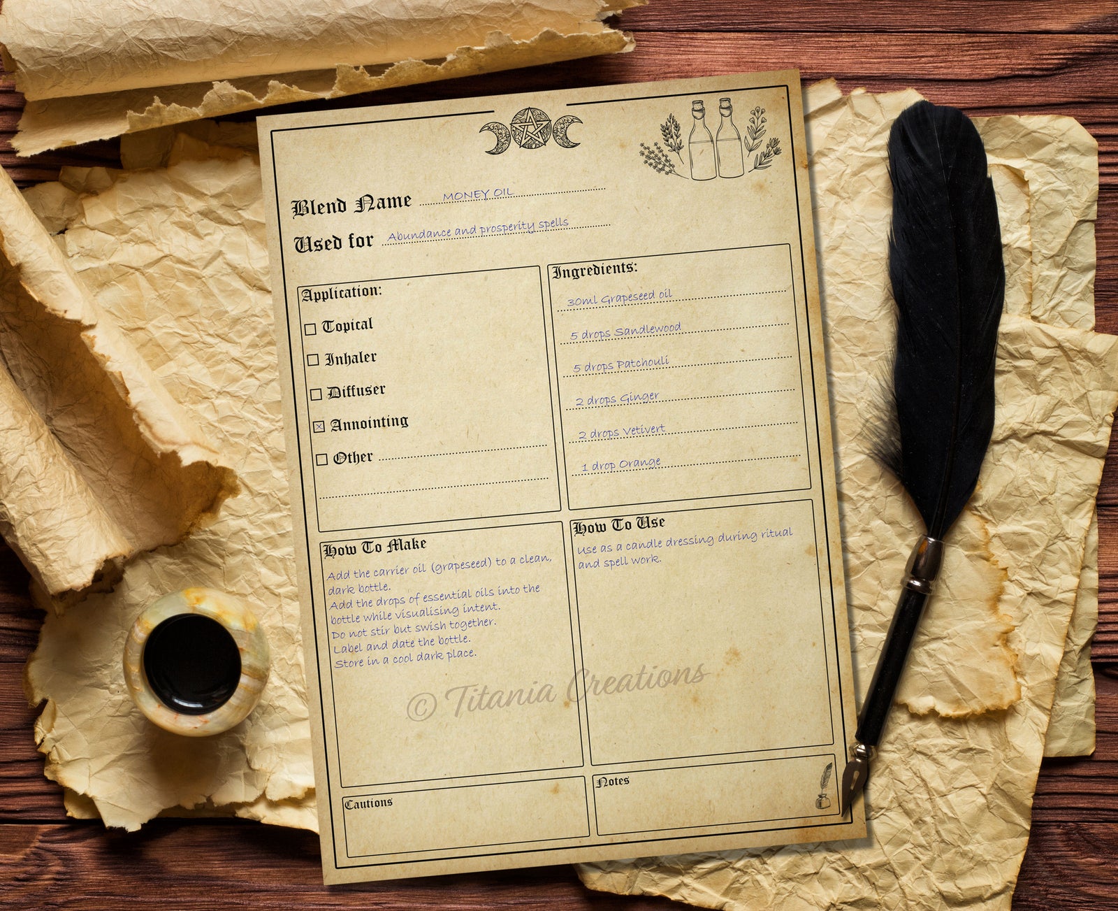 Essential Oil Blends Template Printable Pages