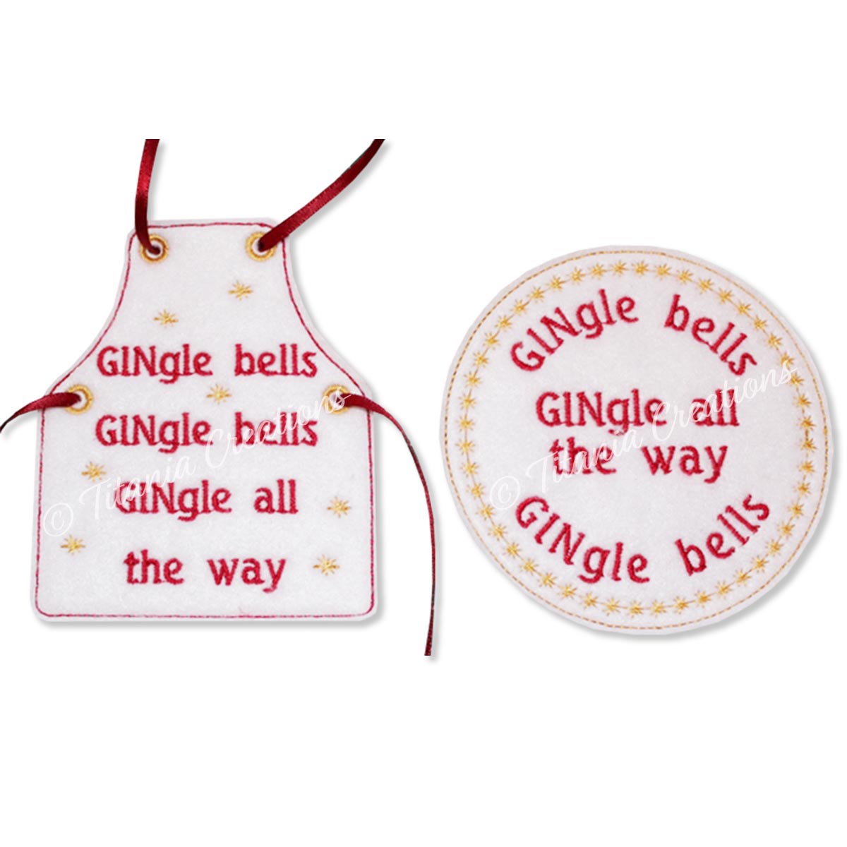 GINgle Bells Bottle Apron & Coaster Set 4x4