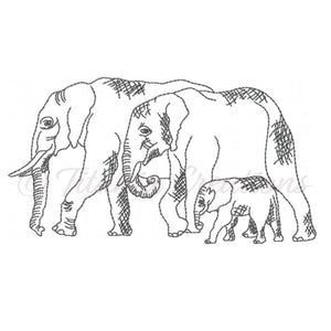 Linework Family of Elephants 5x7