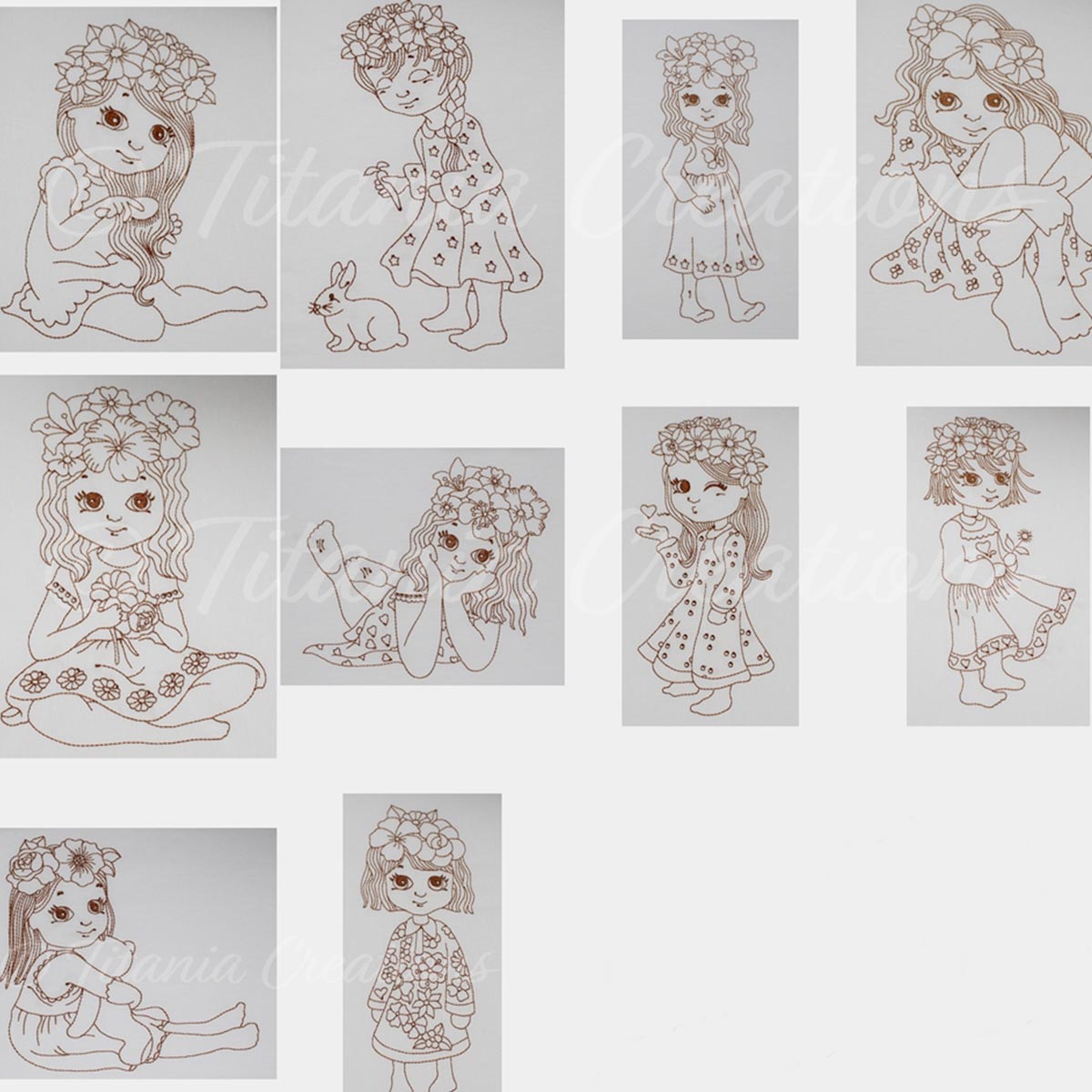 Set of 10 Linework Little Girls 5x7 - Titania Creations
