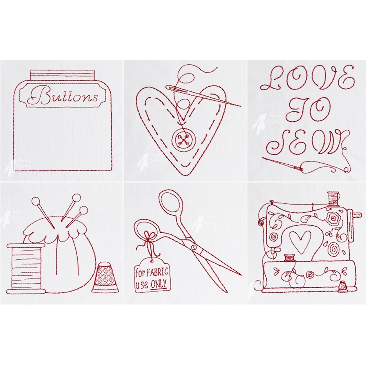 Love To Sew - Redwork Design Set 4x4, 5x5