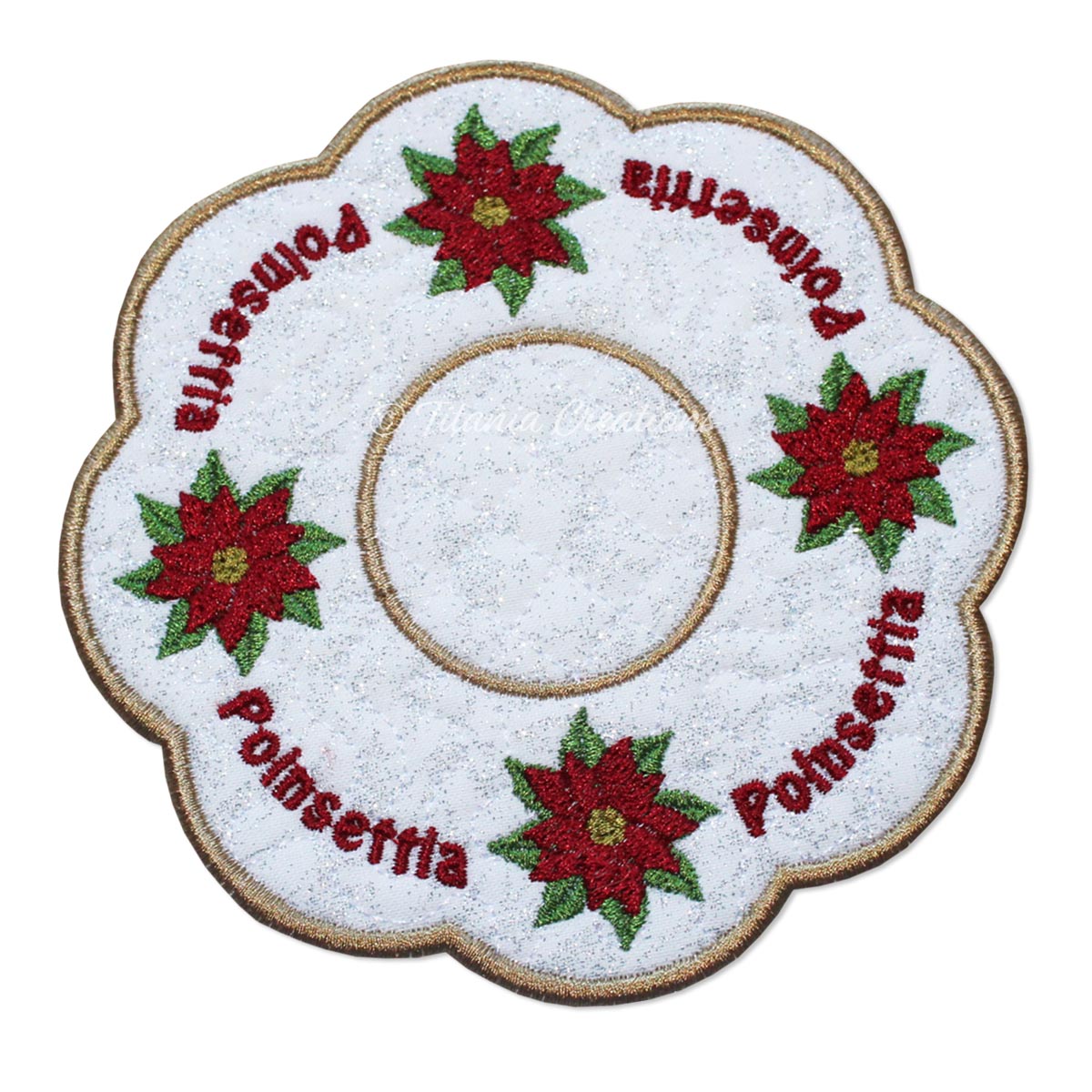 ITH Poinsettia Flower for December Candle Mat 5x5 6x6 7x7 8x8