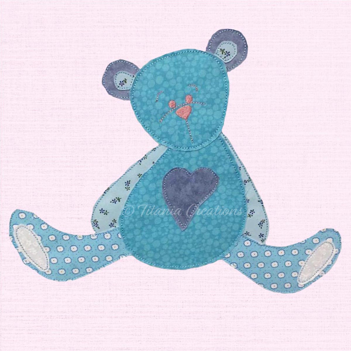 Raw Edge Applique Teddy Bear 5x7 6x10 8x12