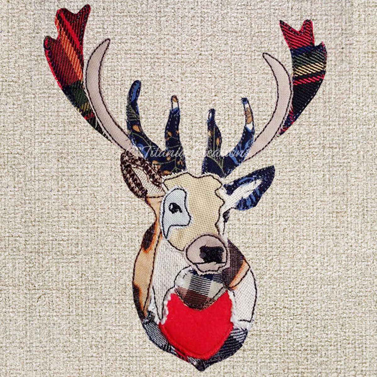 Raw Edge Applique Stag Head 5x7 6x10 8x12