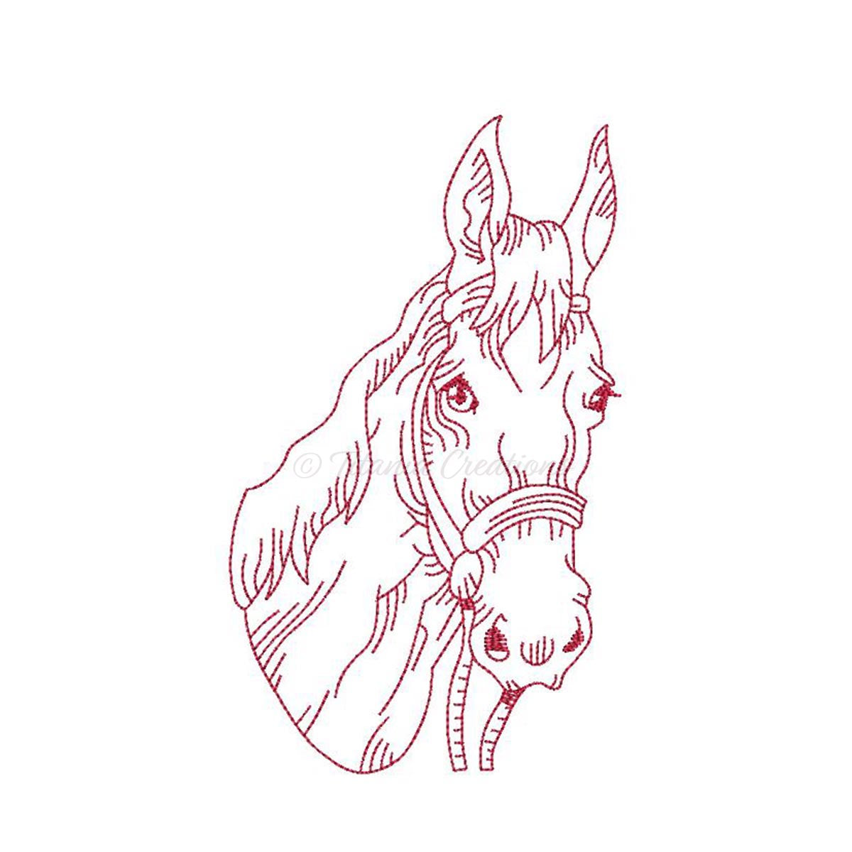 Redwork Horse Head 4x4 5x7 6x10