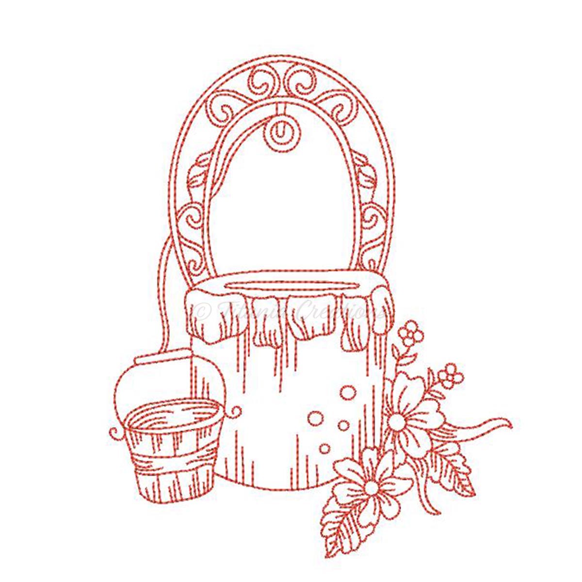 Redwork Wishing Well 4x4 5x7