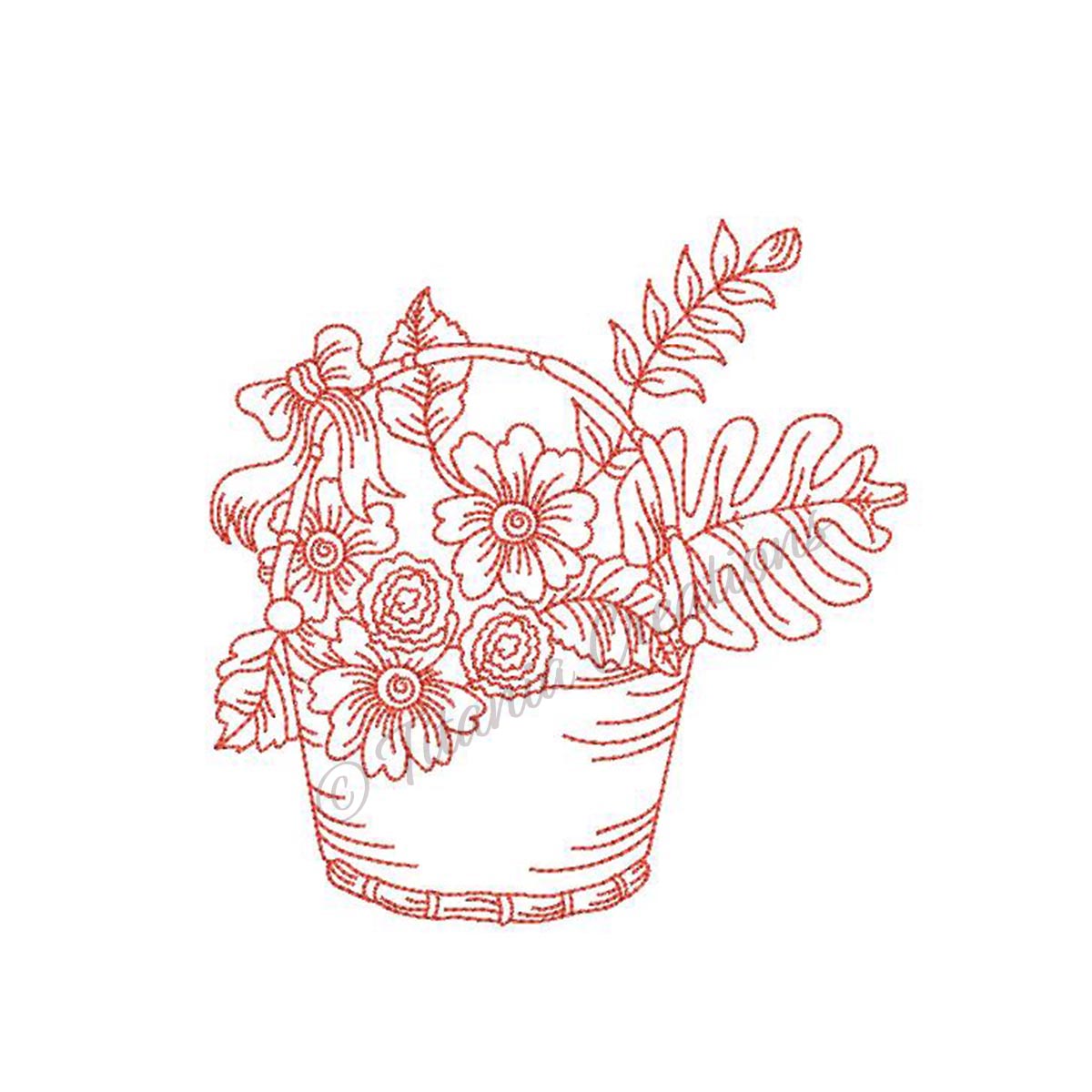 Redwork Flower Basket 4x4 5x7