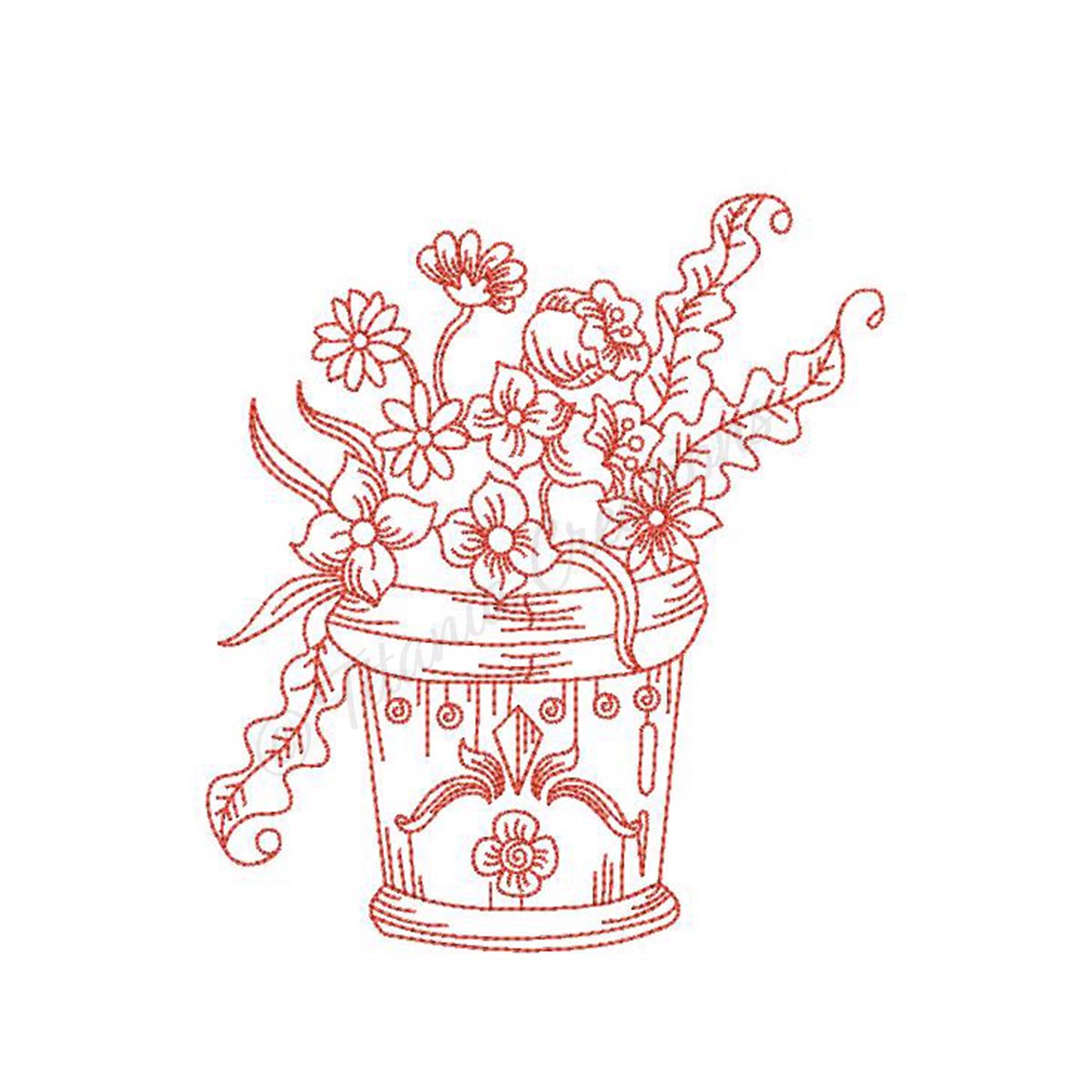 Redwork Flowerpot 4x4 5x7