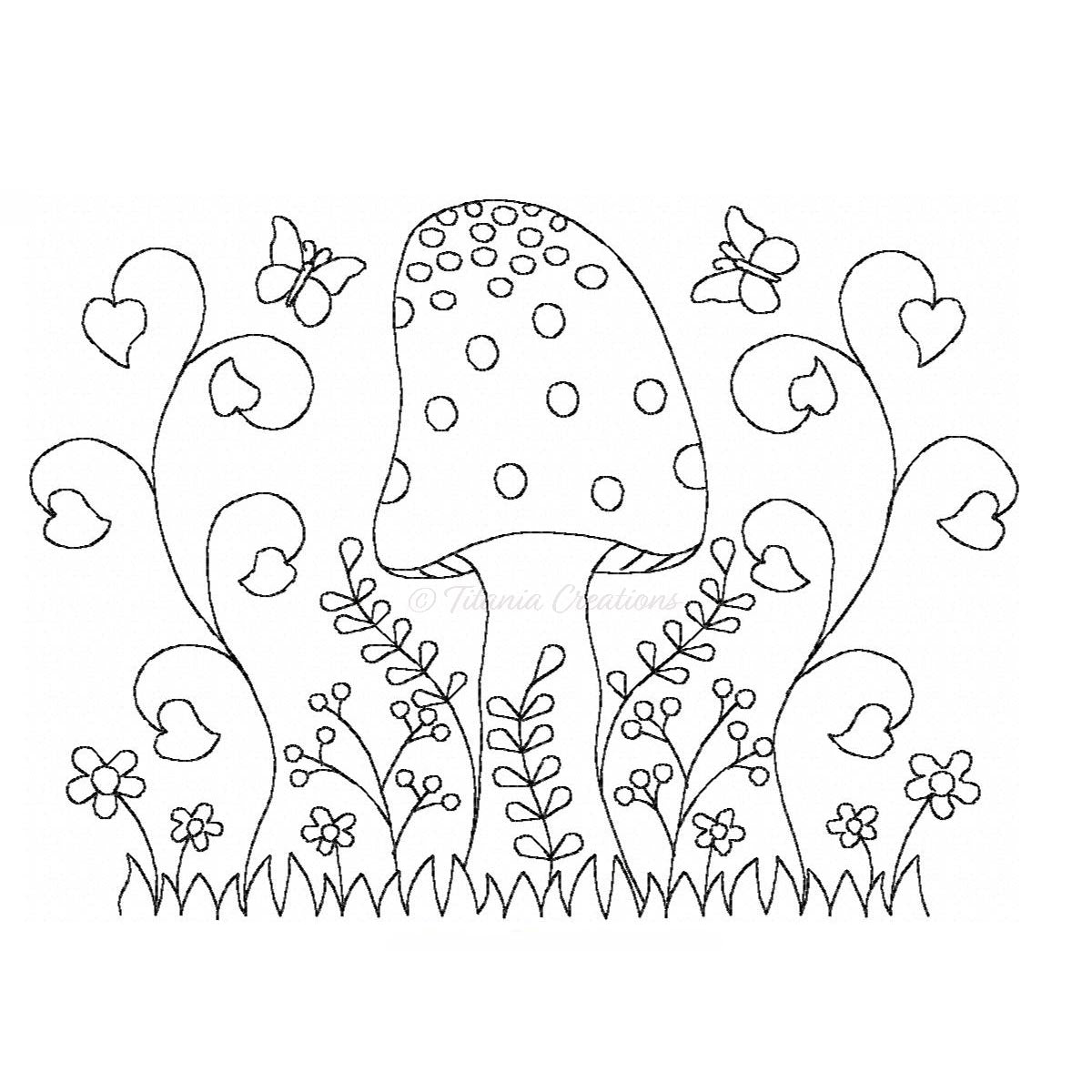 Linework Toadstool Scene. Five Sizes Included