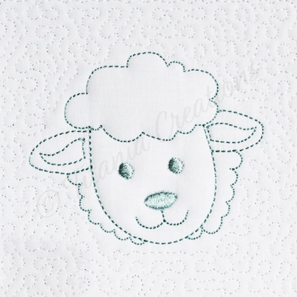 Trapunto Sheep Quilt Block 4x4 - Titania Creations