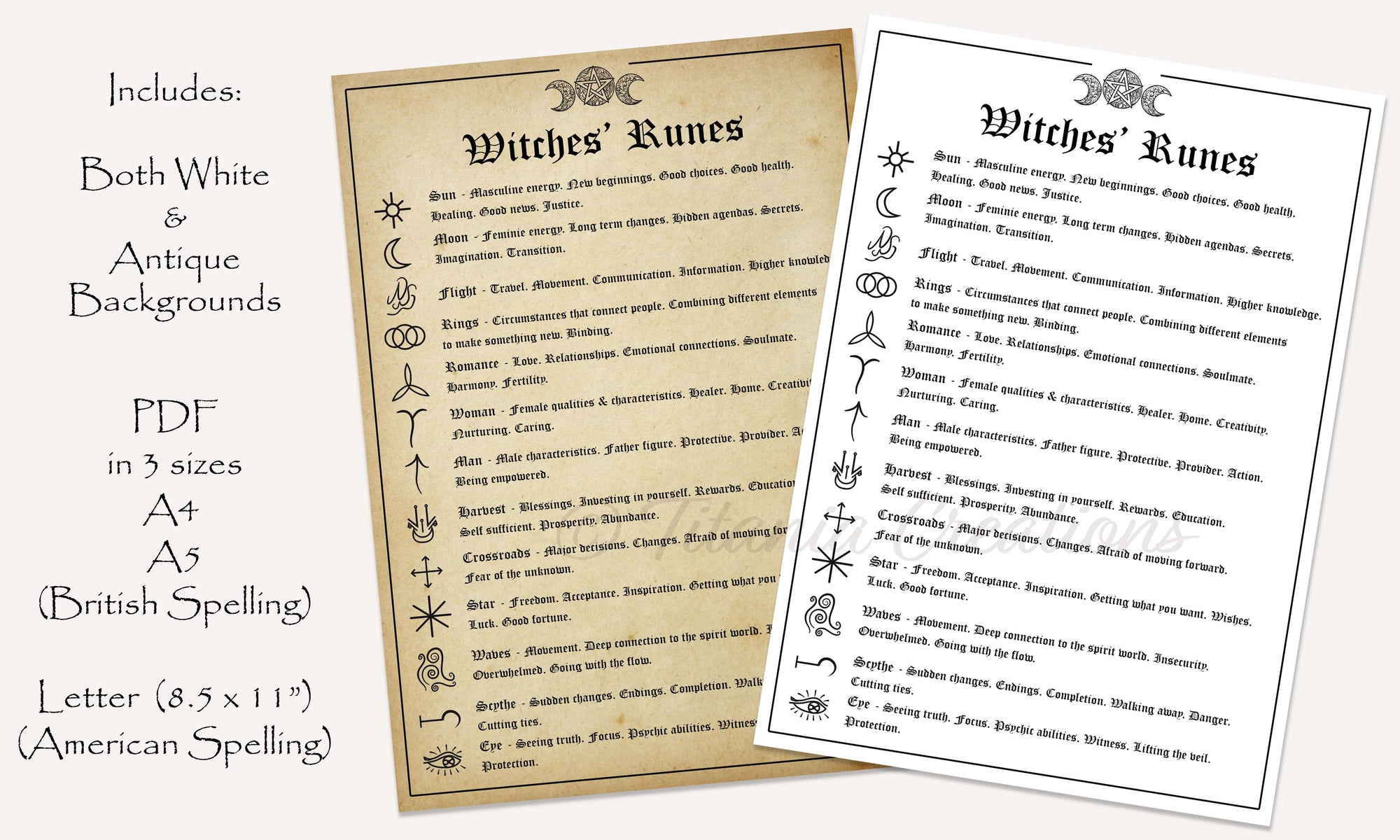 The Witches Runes Printable Pages - Titania Creations