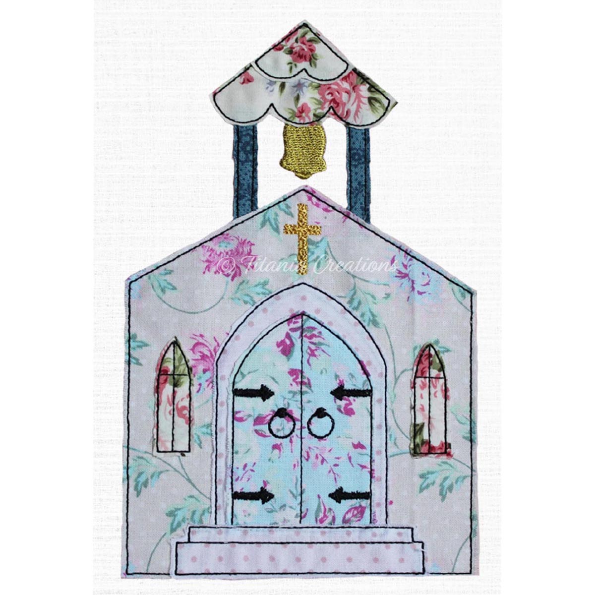 Raw Edge Applique Church 5x7 6x10 8x12