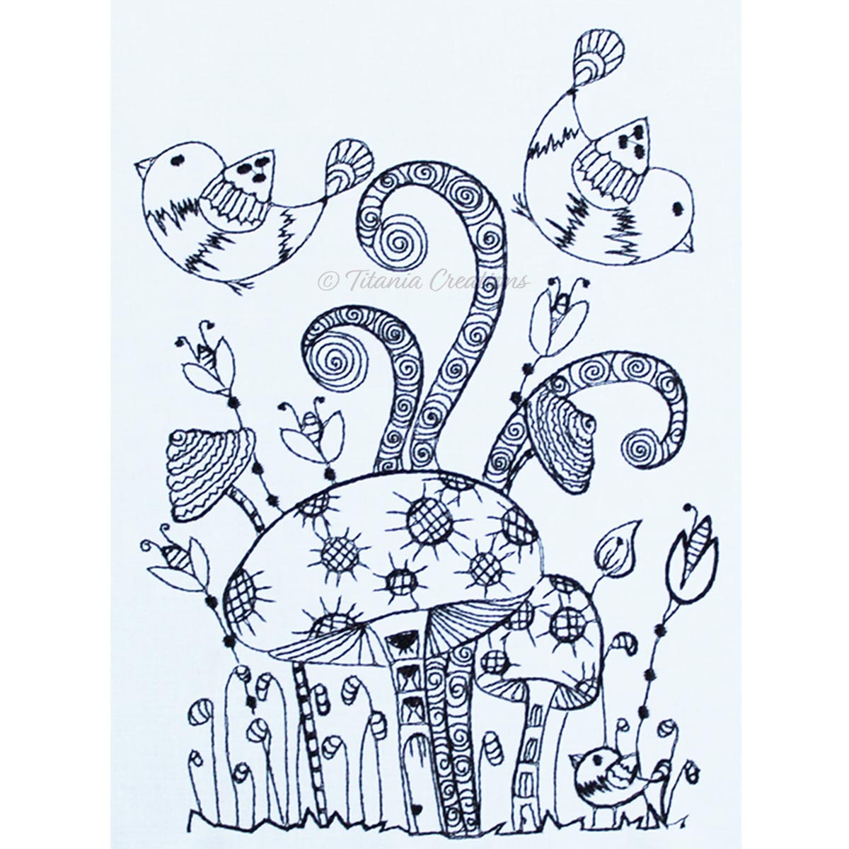 Zen by Adele Whimsical Birds and Mushrooms 5x7 6x10