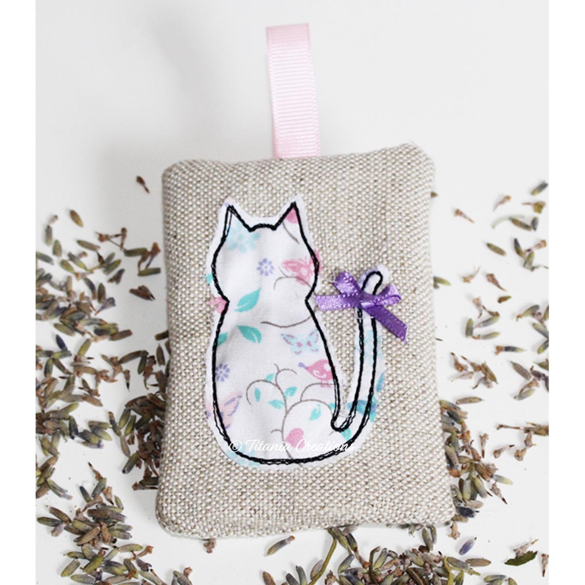 ITH Applique CAT Lavender Sachet 4x4