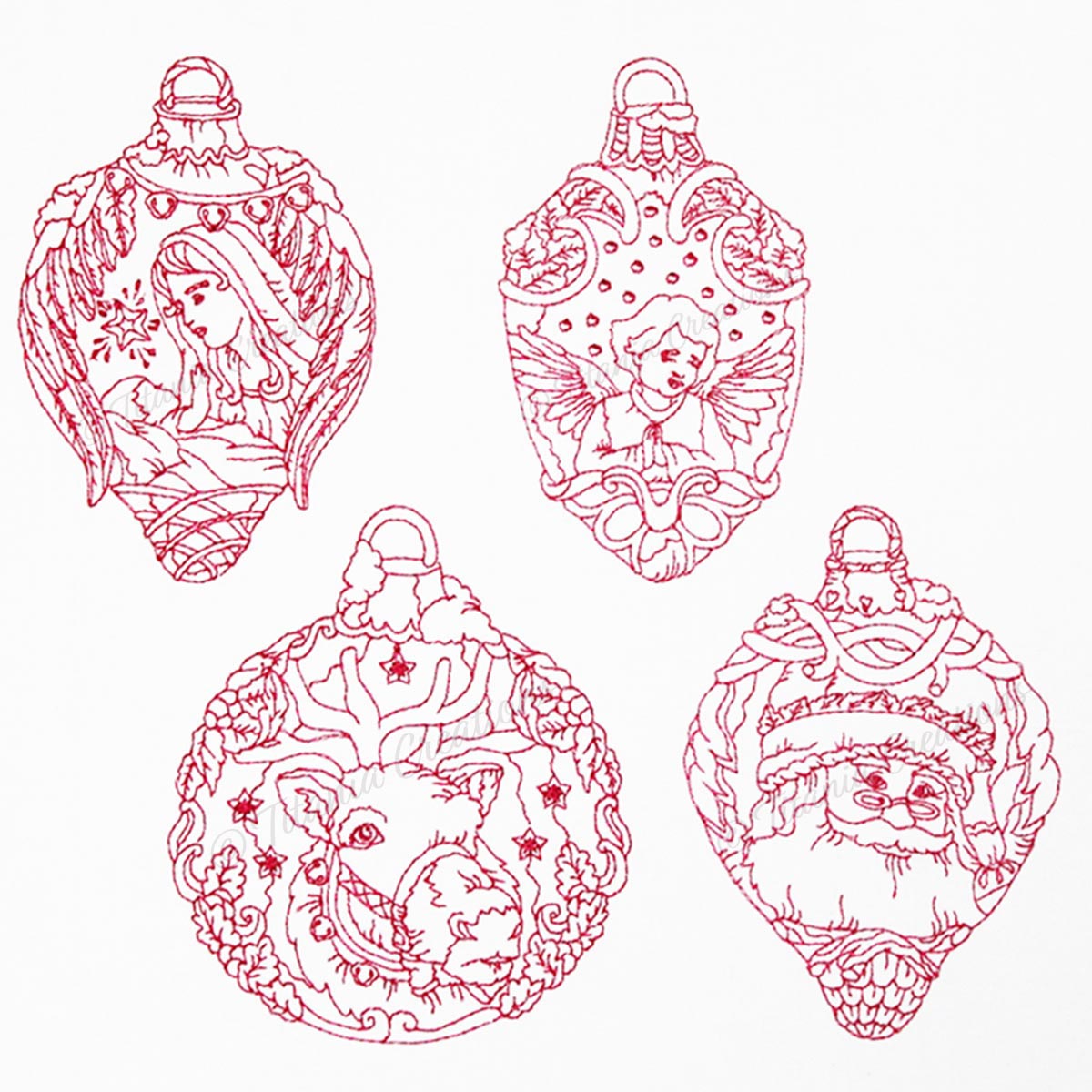 Christmas Baubles 4x4 5x7 Set of Four