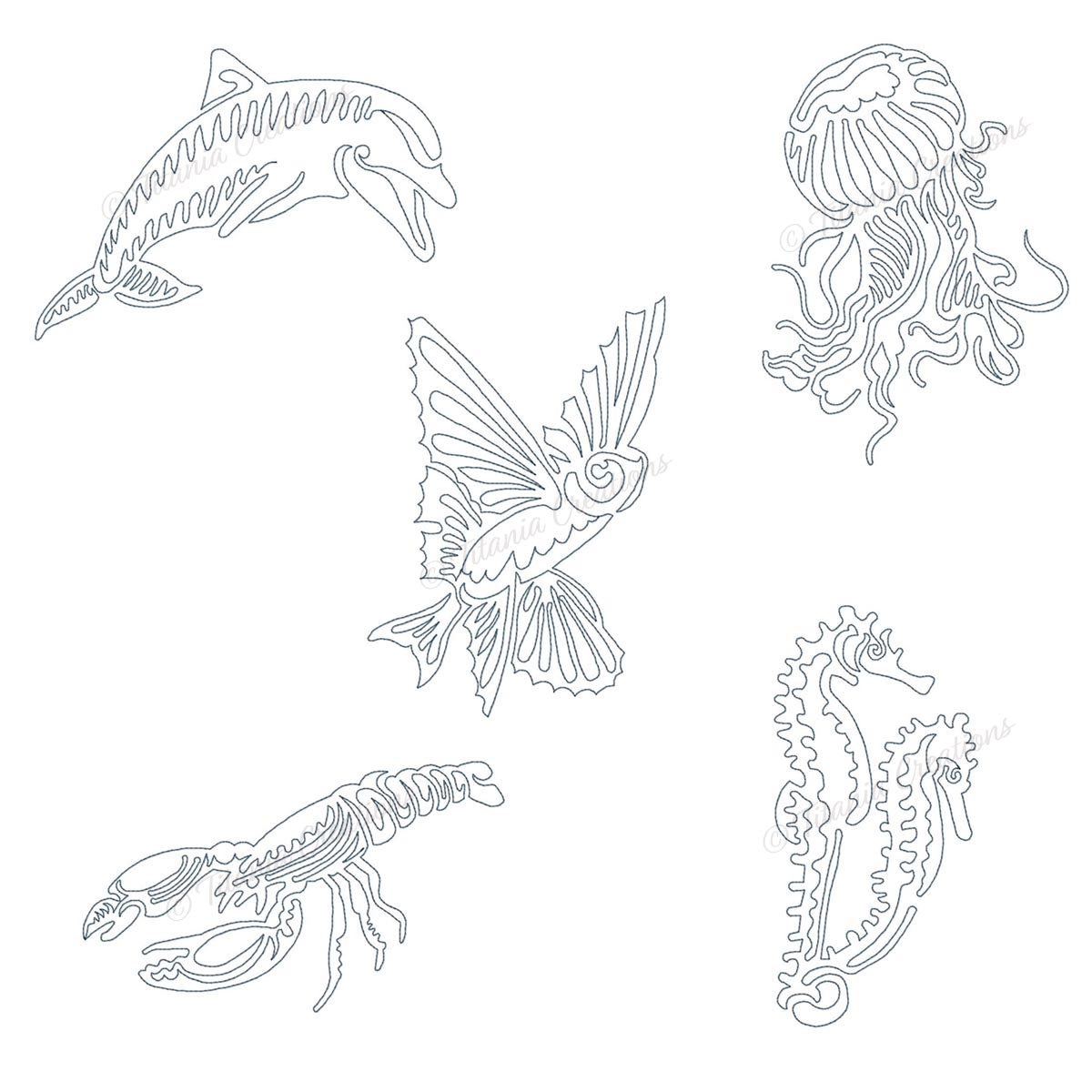 Continuous Line Sea Life 4x4 5x7 6x10 7x11 8x12