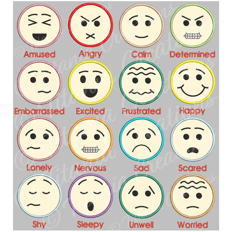 Applique Emotion Faces 4x4 Set of 16 - Titania Creations