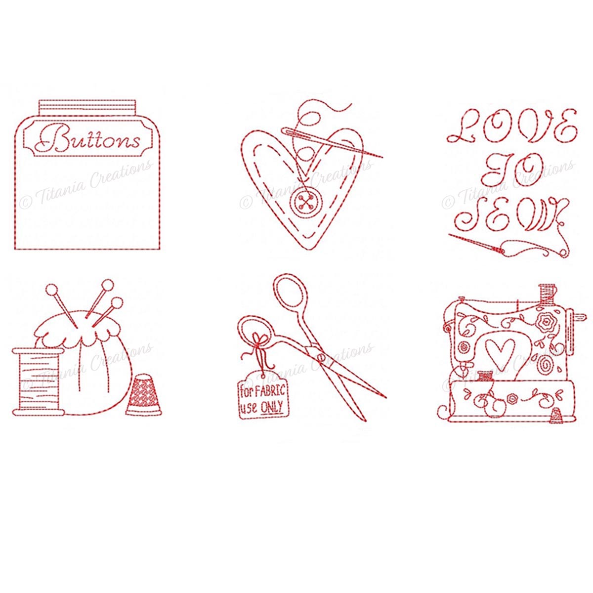 Love To Sew - Redwork Design Set 4x4, 5x5