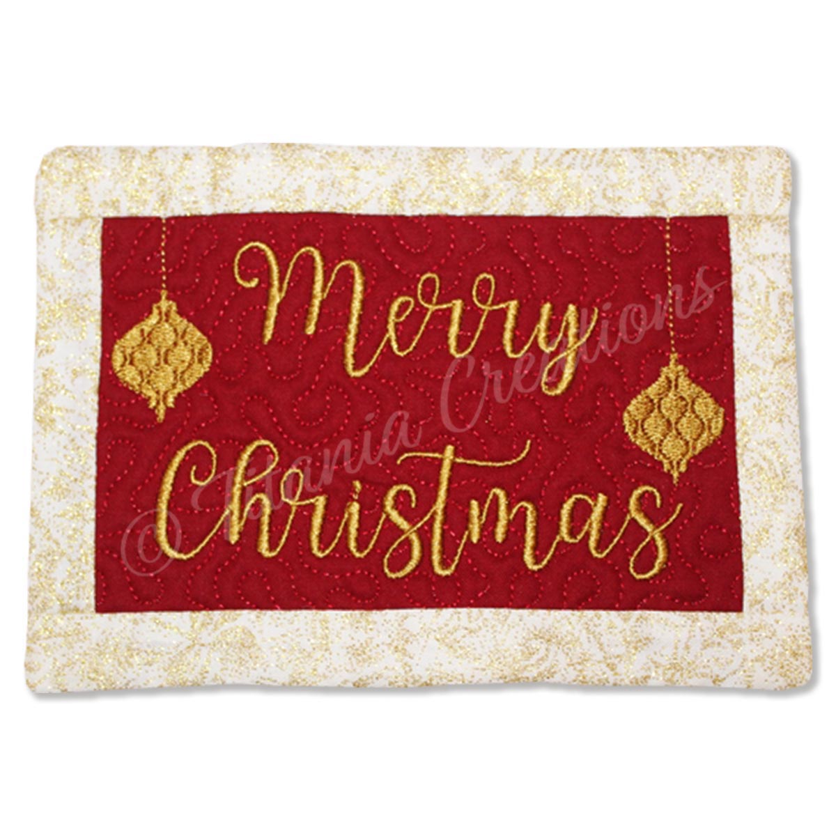 ITH Merry Christmas Bauble Mug Rug 5x7