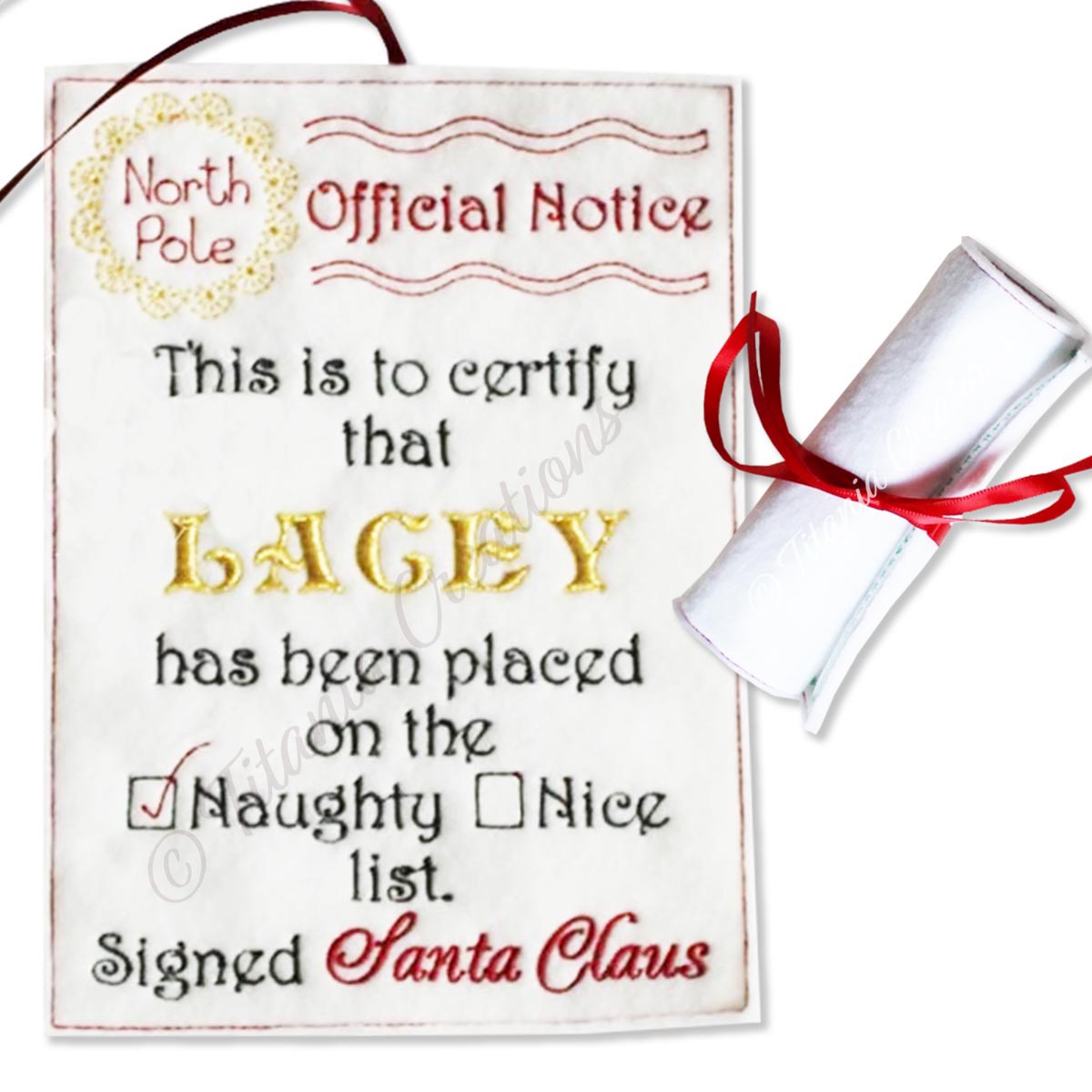 ITH Official Notice Scroll from Santa NAUGHTY List 5x7