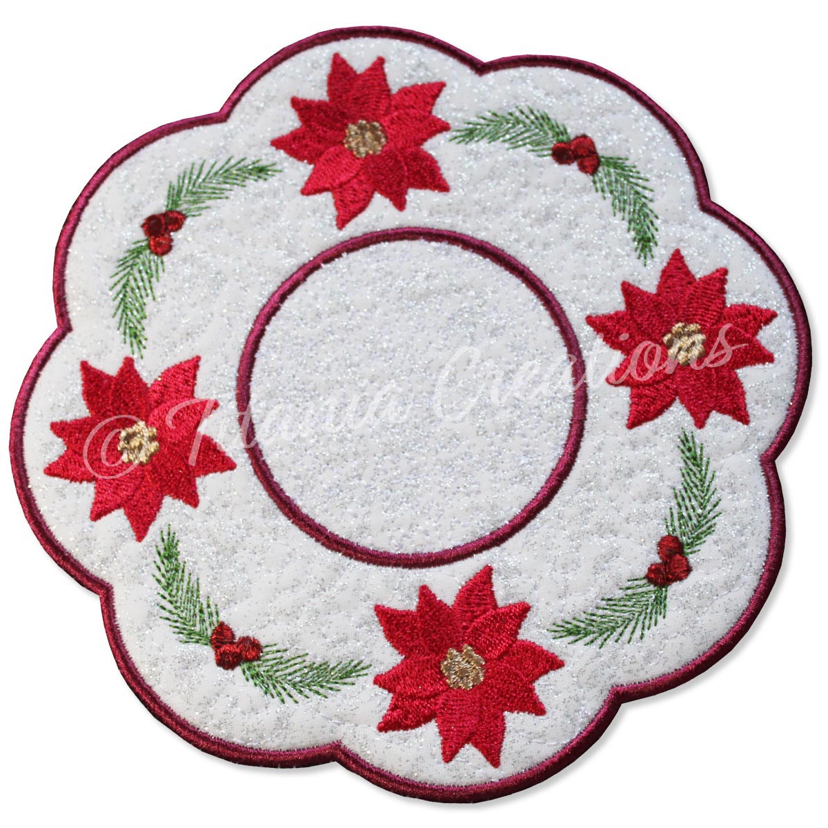 ITH Poinsettia Candle Mat 5x5 6x6 7x7 8x8