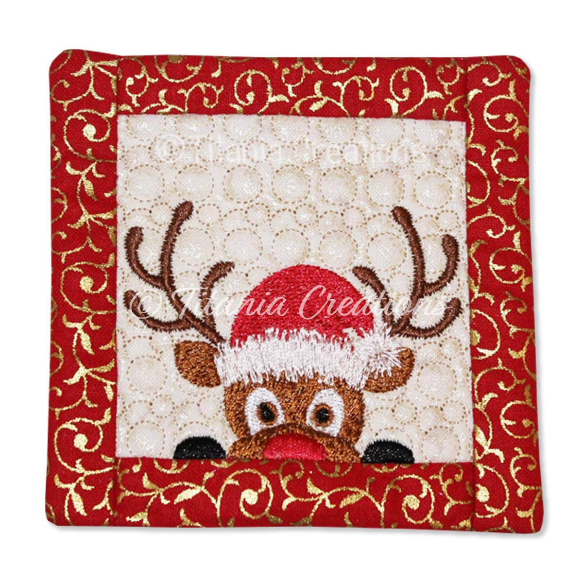 ITH Reindeer Mug Rug 4x4 - Titania Creations