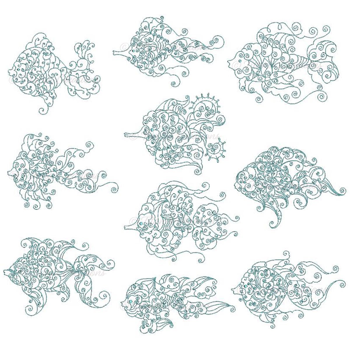 Swirly Fish 5x7 Set of Ten