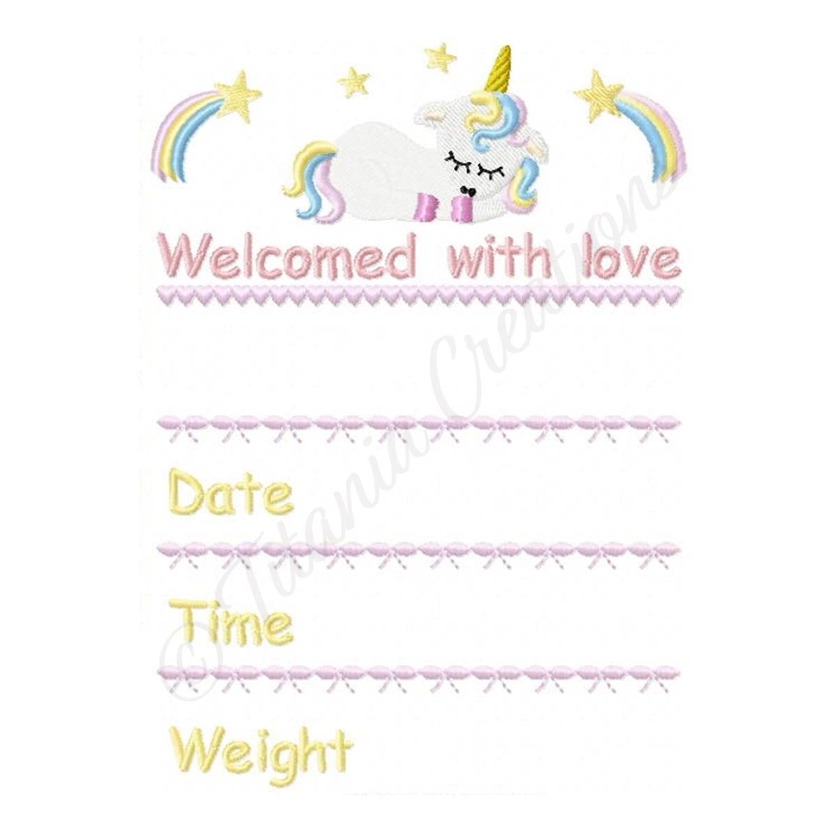 Unicorn Birth Announcement Chart 5x7