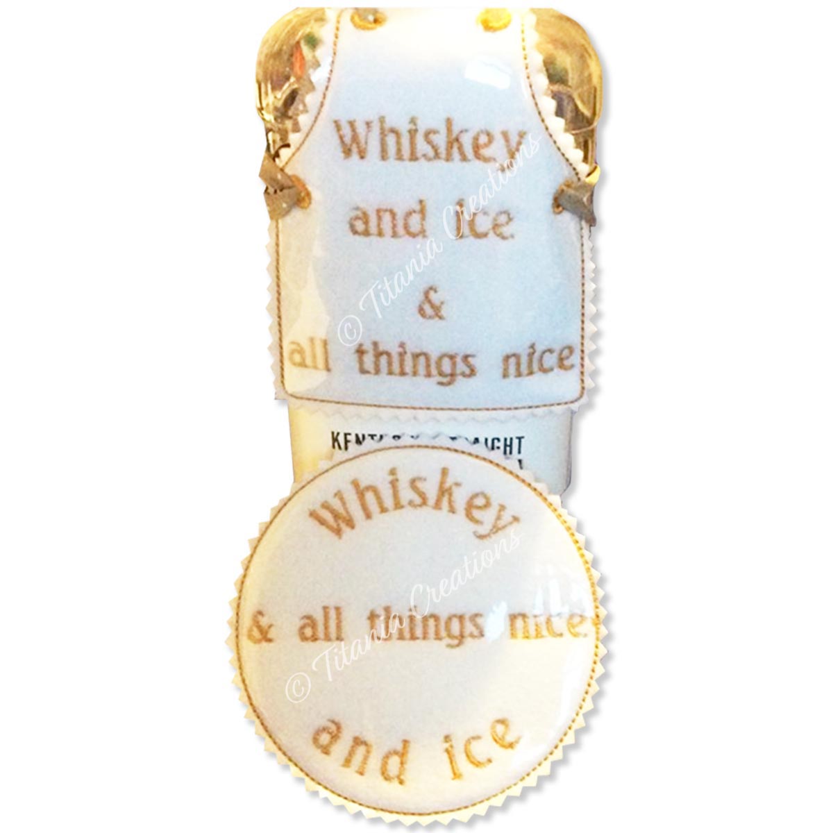 ITH Whiskey / Whisky Bottle Apron and Coaster 4x4